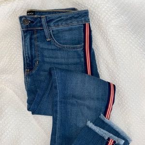 Just Black red white and blue side stripe jeans